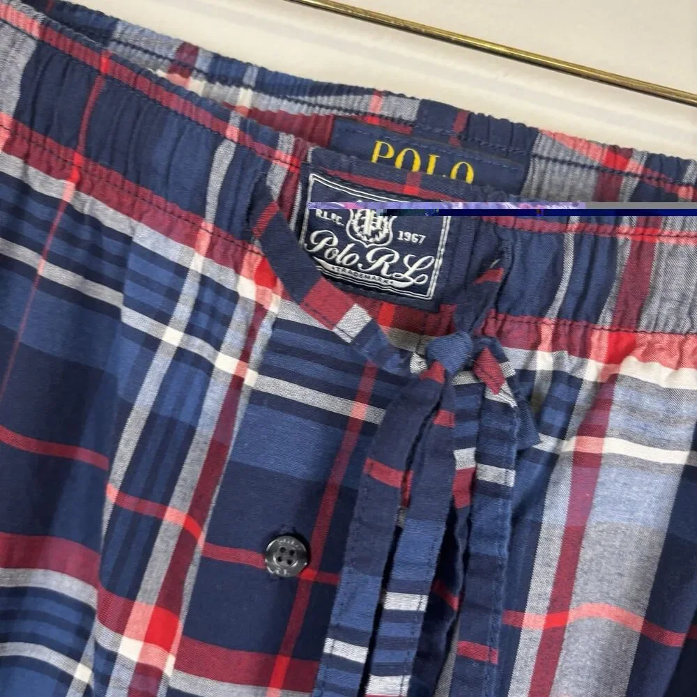 Polo Ralph Lauren Men's Stretch Woven Pajama Set Milton Plaid Navy, M/L READ